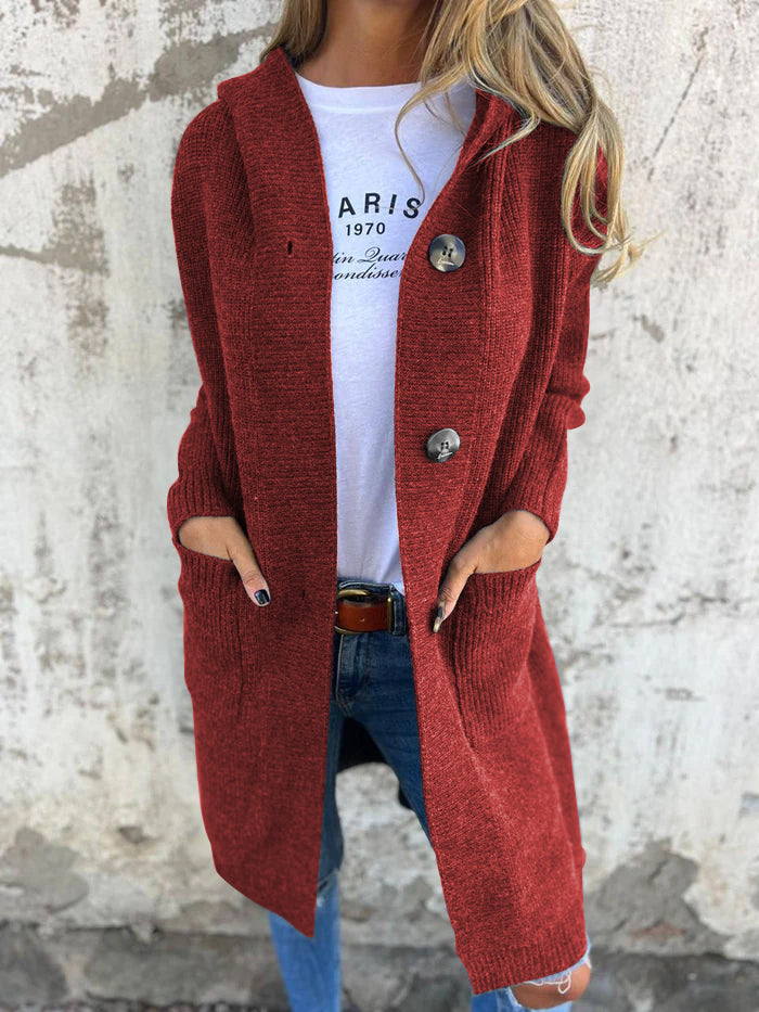 DONNA Gebreid Lang Vest Met Capuchon