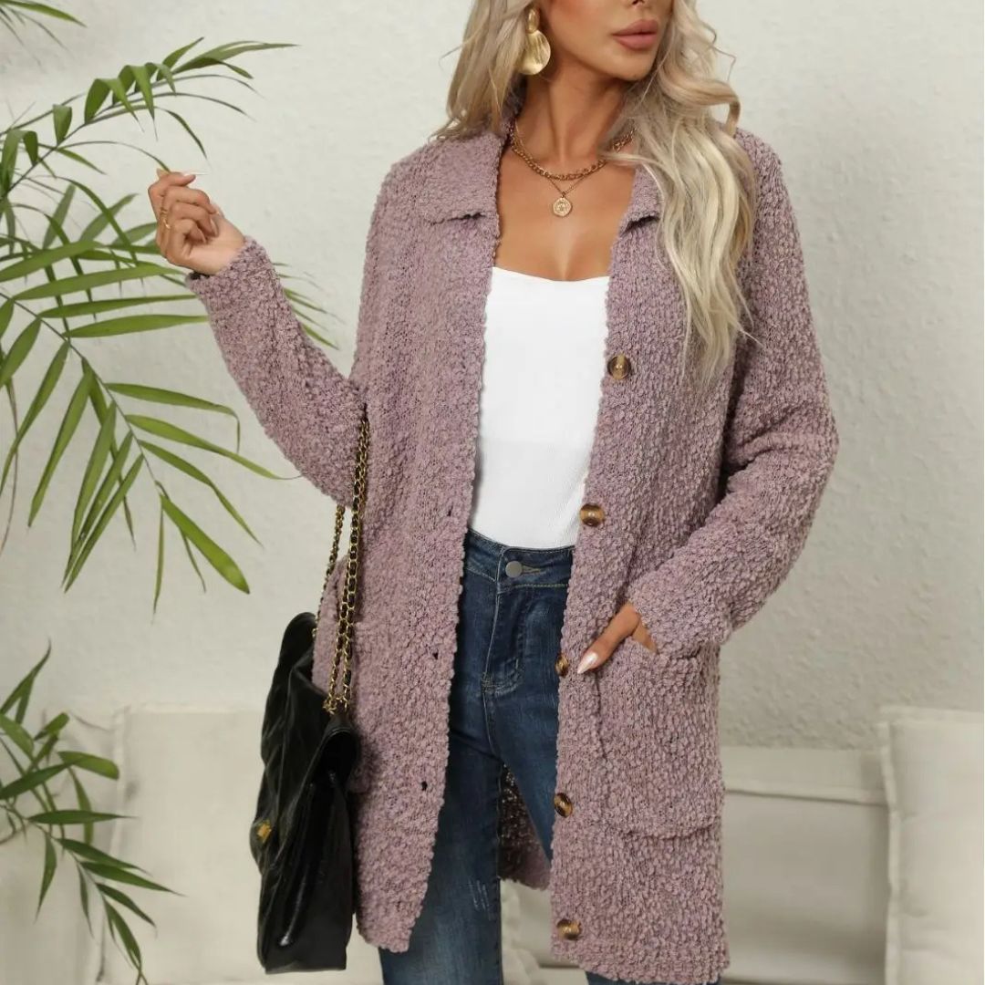 Annele Dekker Cardigan | Lang vest zachte teddybeer met zakken voor dames - odelly.nl