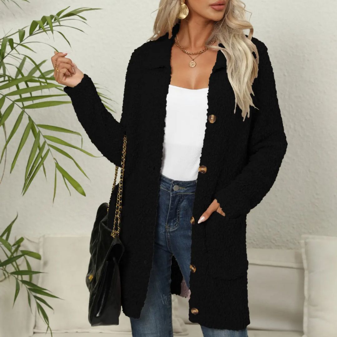 Annele Dekker Cardigan | Lang vest zachte teddybeer met zakken voor dames - odelly.nl