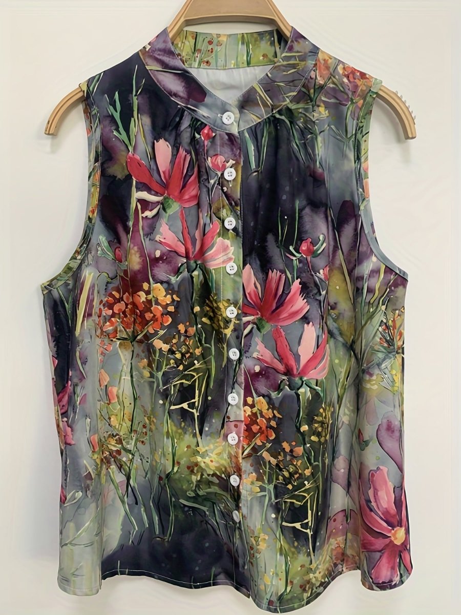 Annemieke - Mouwloze Blouse met Bloemenprint en Ronde Hals, Casual Dameskleding - odelly.nl