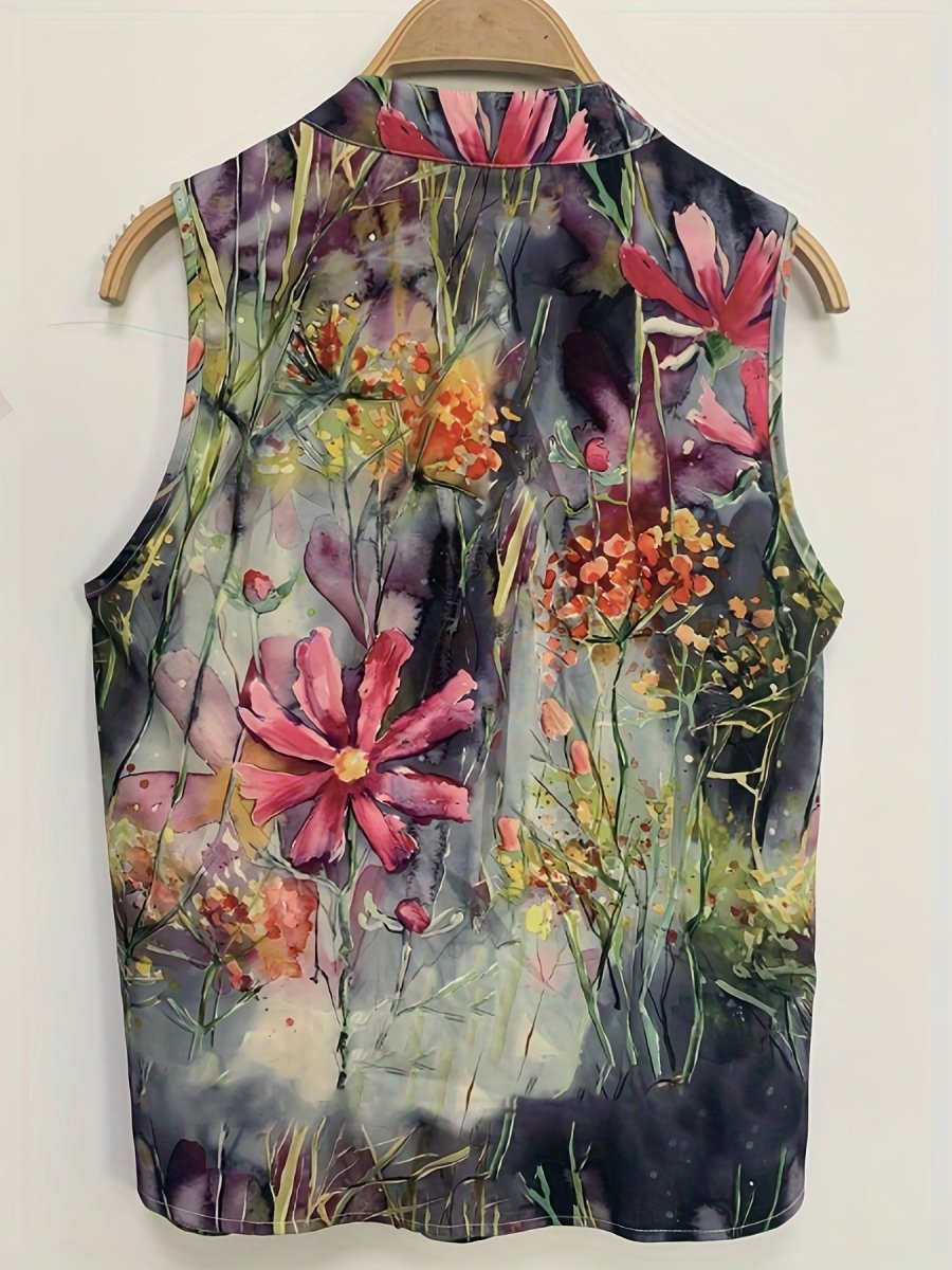 Annemieke - Mouwloze Blouse met Bloemenprint en Ronde Hals, Casual Dameskleding - odelly.nl
