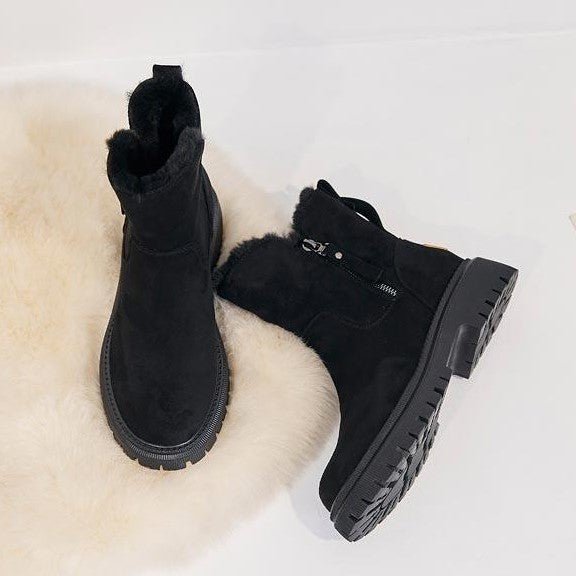 Emma Winterboots | Gezellige Enkellaarsjes met faux bont en rits voor dames - odelly.nl