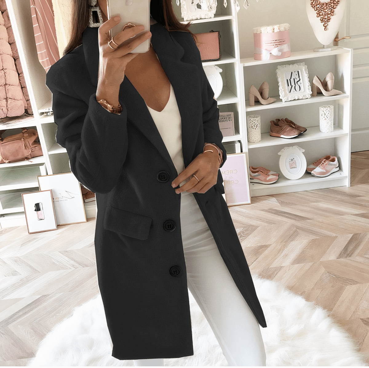 Eva Jas | Elegante damesjas met dubbele rij knopen - odelly.nl