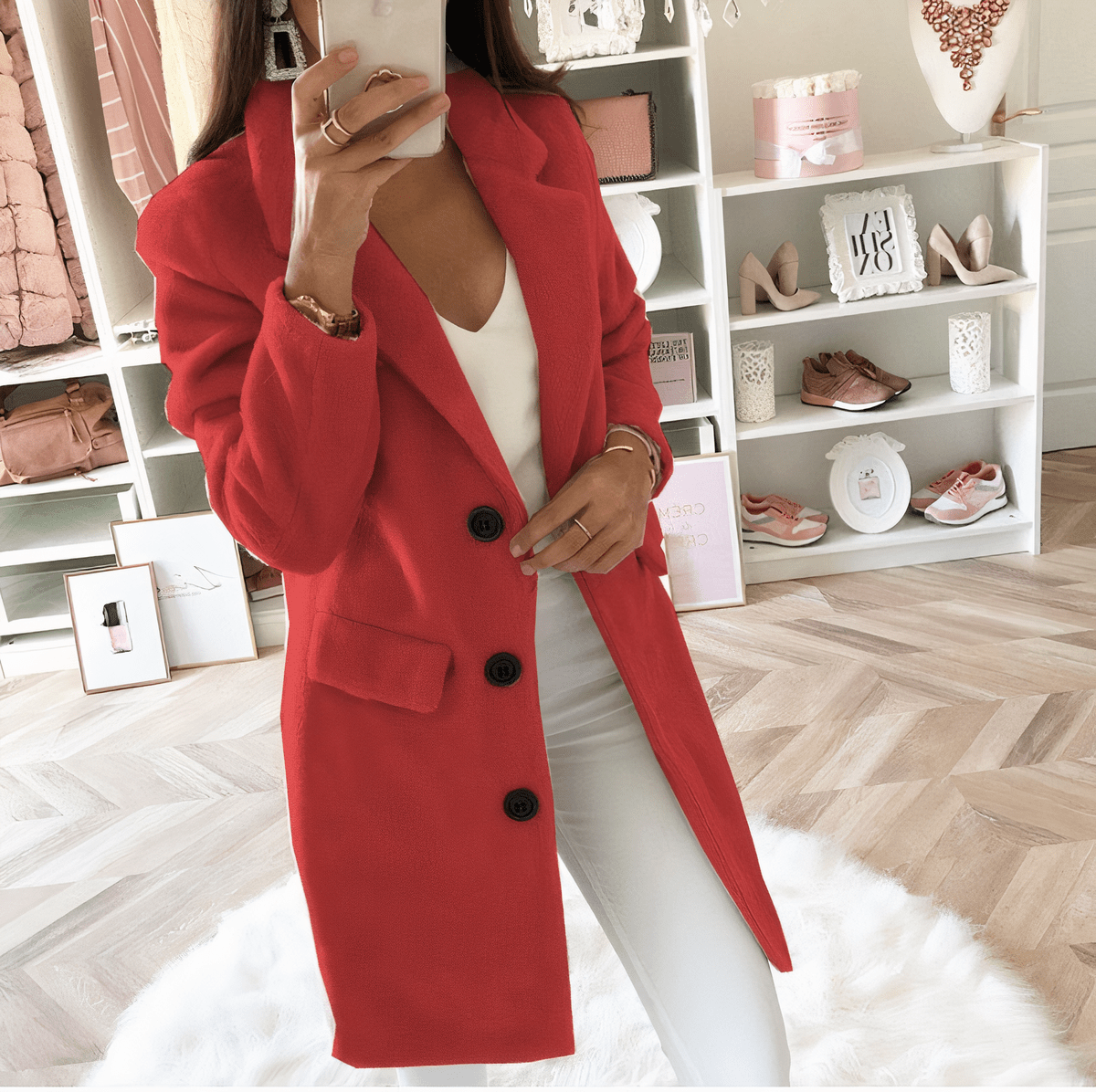 Eva Jas | Elegante damesjas met dubbele rij knopen - odelly.nl