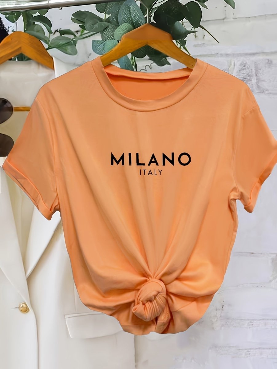 Femke - T-shirt met Letterprint en Ronde Hals, Casual Korte Mouwen - odelly.nl