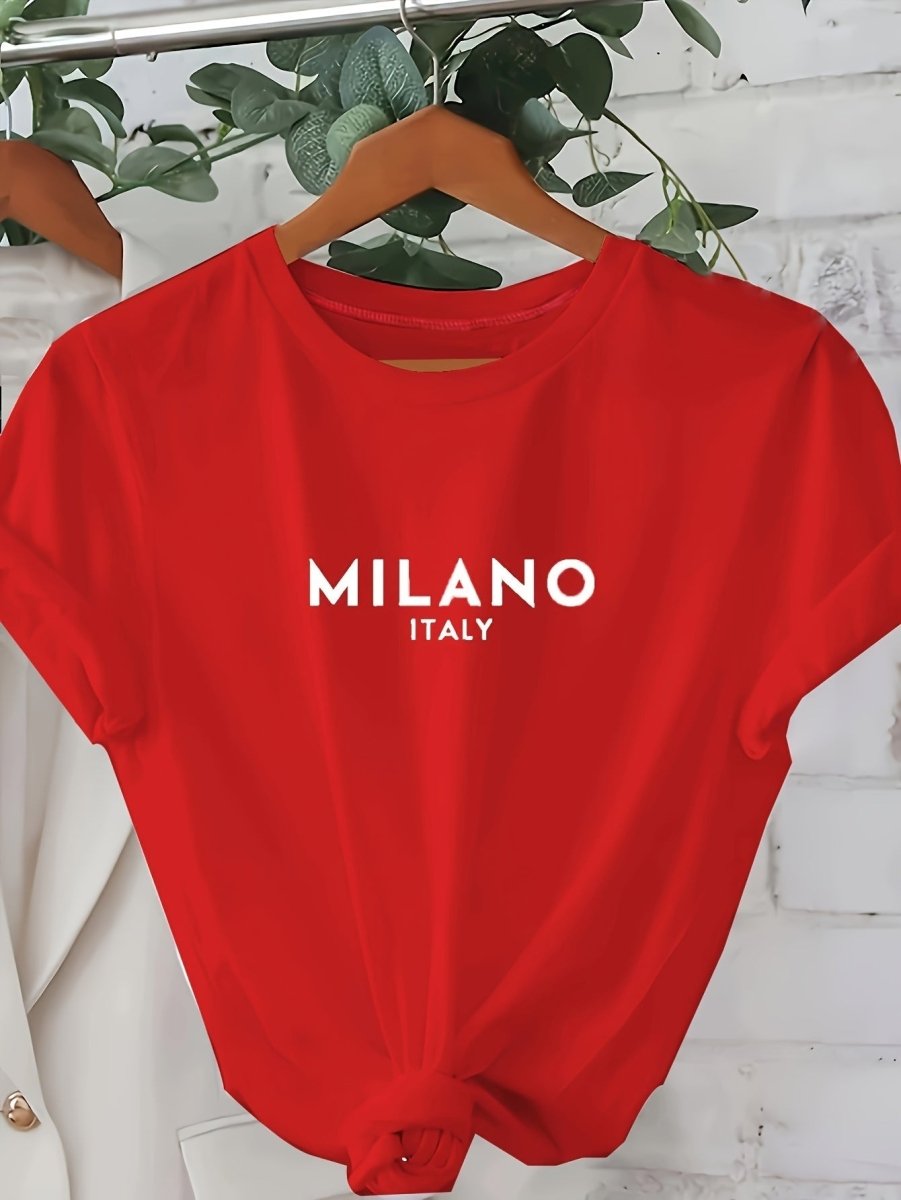 Femke - T-shirt met Letterprint en Ronde Hals, Casual Korte Mouwen - odelly.nl