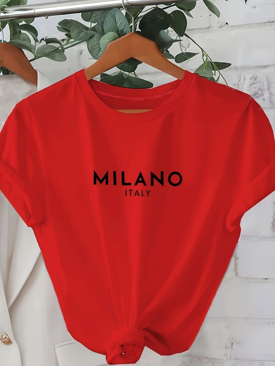 Femke - T-shirt met Letterprint en Ronde Hals, Casual Korte Mouwen - odelly.nl