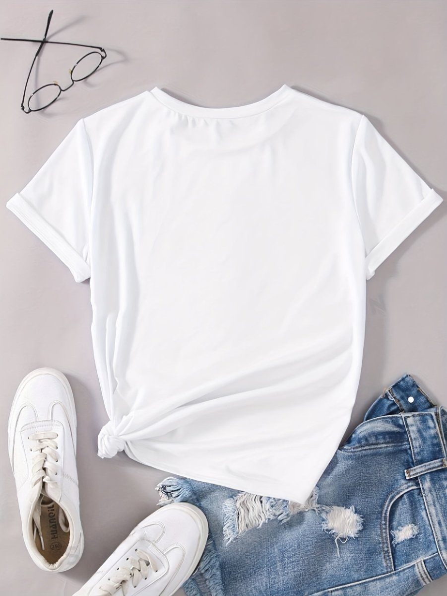 Femke - T-shirt met Letterprint en Ronde Hals, Casual Korte Mouwen - odelly.nl