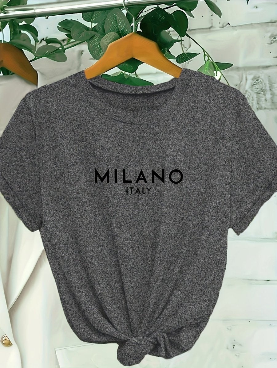 Femke - T-shirt met Letterprint en Ronde Hals, Casual Korte Mouwen - odelly.nl