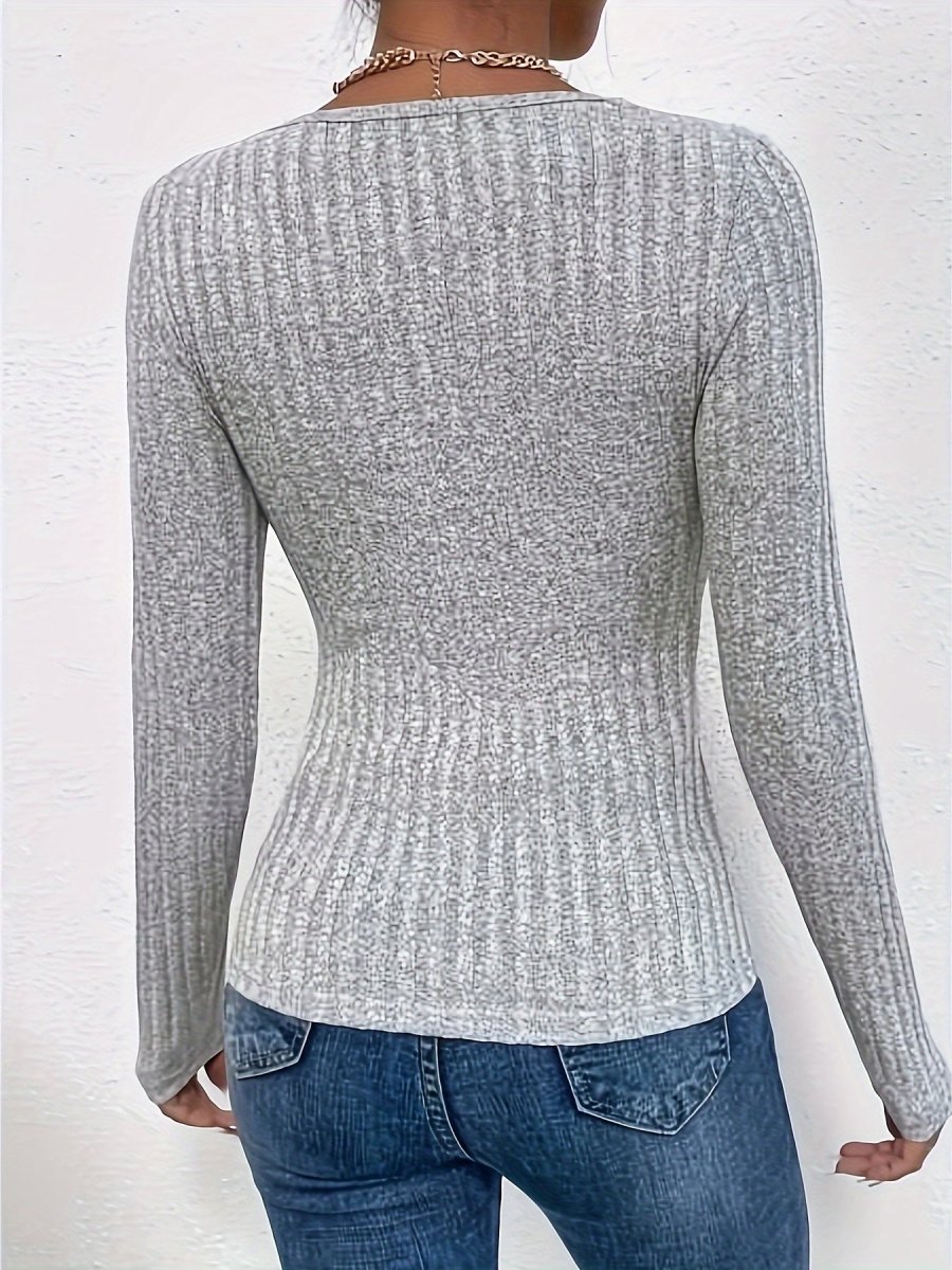 Fleur - Ribgebreide V - hals Lange Mouwen Top met Kantdetails - odelly.nl