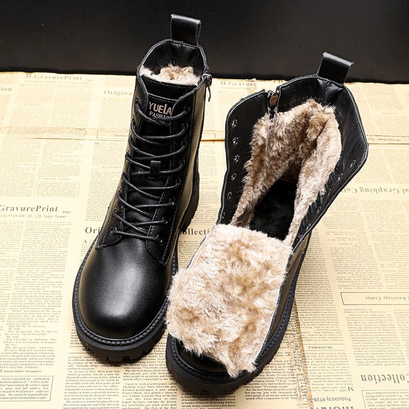 Lisa Boots | Zwarte leren winterlaarzen met fleece voering voor dames - odelly.nl