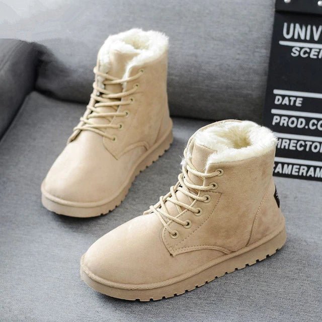Lisa Winterboots | Warme laarzen met faux bont en vetersluiting voor dames - odelly.nl