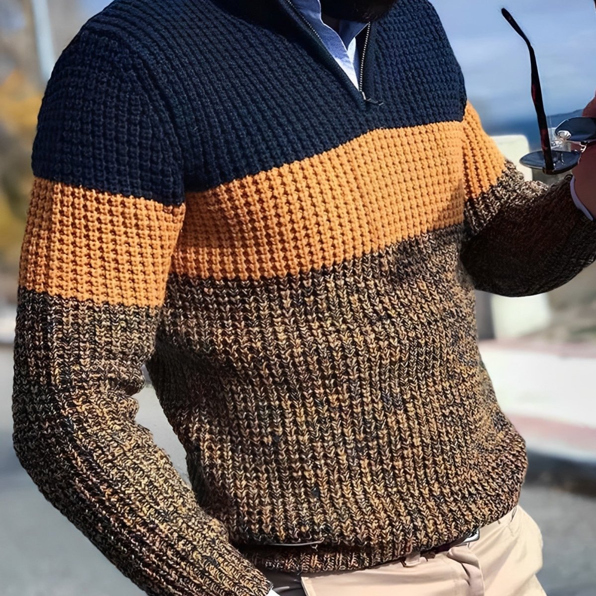 Lucas Sweater | Warme gebreide herentrui met stijlvolle kleurblokken - odelly.nl