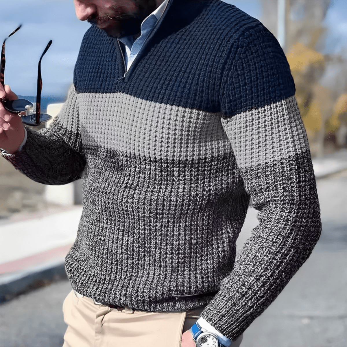 Lucas Sweater | Warme gebreide herentrui met stijlvolle kleurblokken - odelly.nl