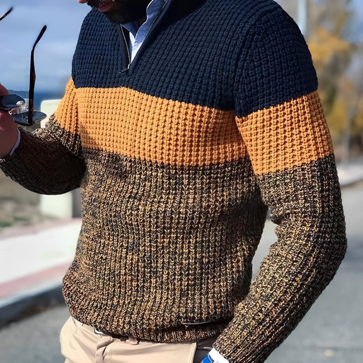 Lucas Sweater | Warme gebreide herentrui met stijlvolle kleurblokken - odelly.nl