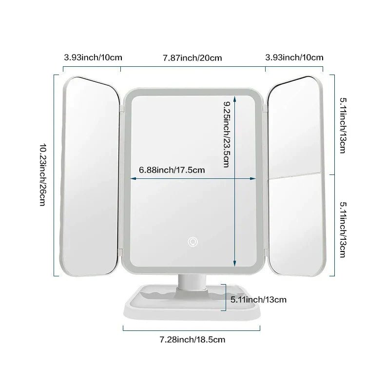 LuminaGlow Tri - Fold LED Mirror - odelly.nl