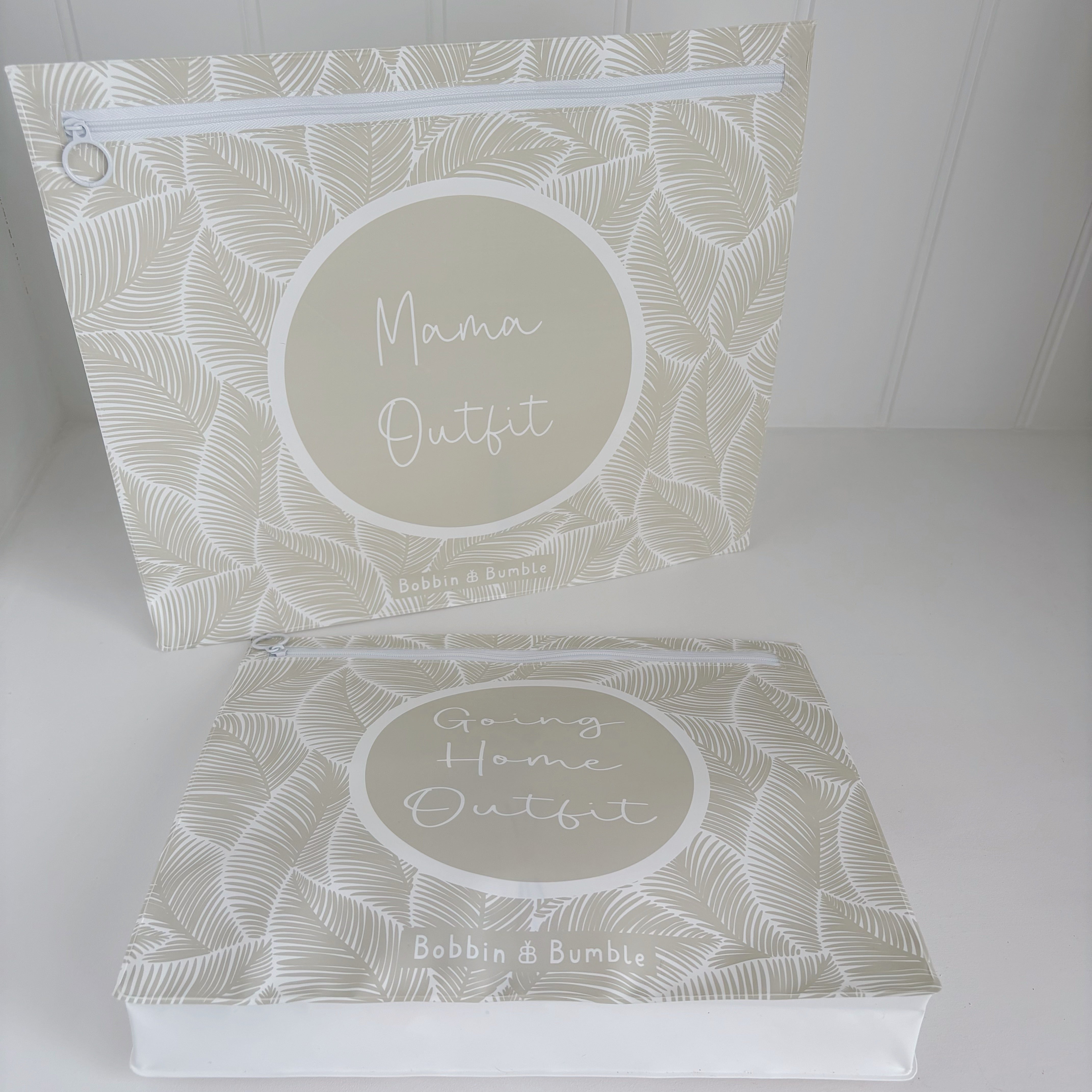 Hospital Bag Organiser Pouches - Unisex Beige Leaf Print