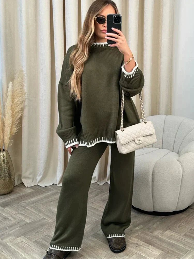 Nikki 2 - delige gebreide set | Elegante knitted damespak voor de winter met trui en bijpassende broek - odelly.nl