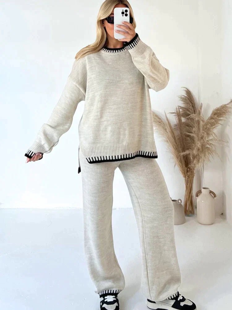 Nikki 2 - delige gebreide set | Elegante knitted damespak voor de winter met trui en bijpassende broek - odelly.nl