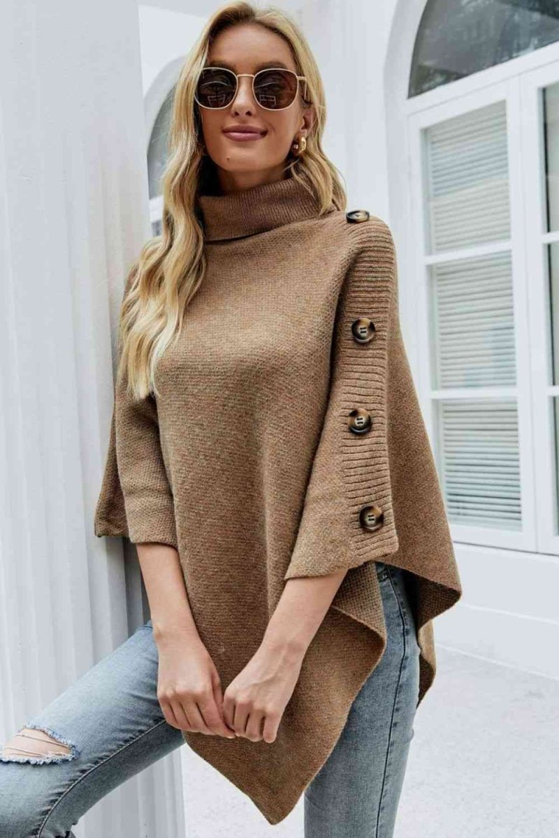Siena - Poncho met Col en Knoopdetails voor een Modieuze Look - odelly.nl