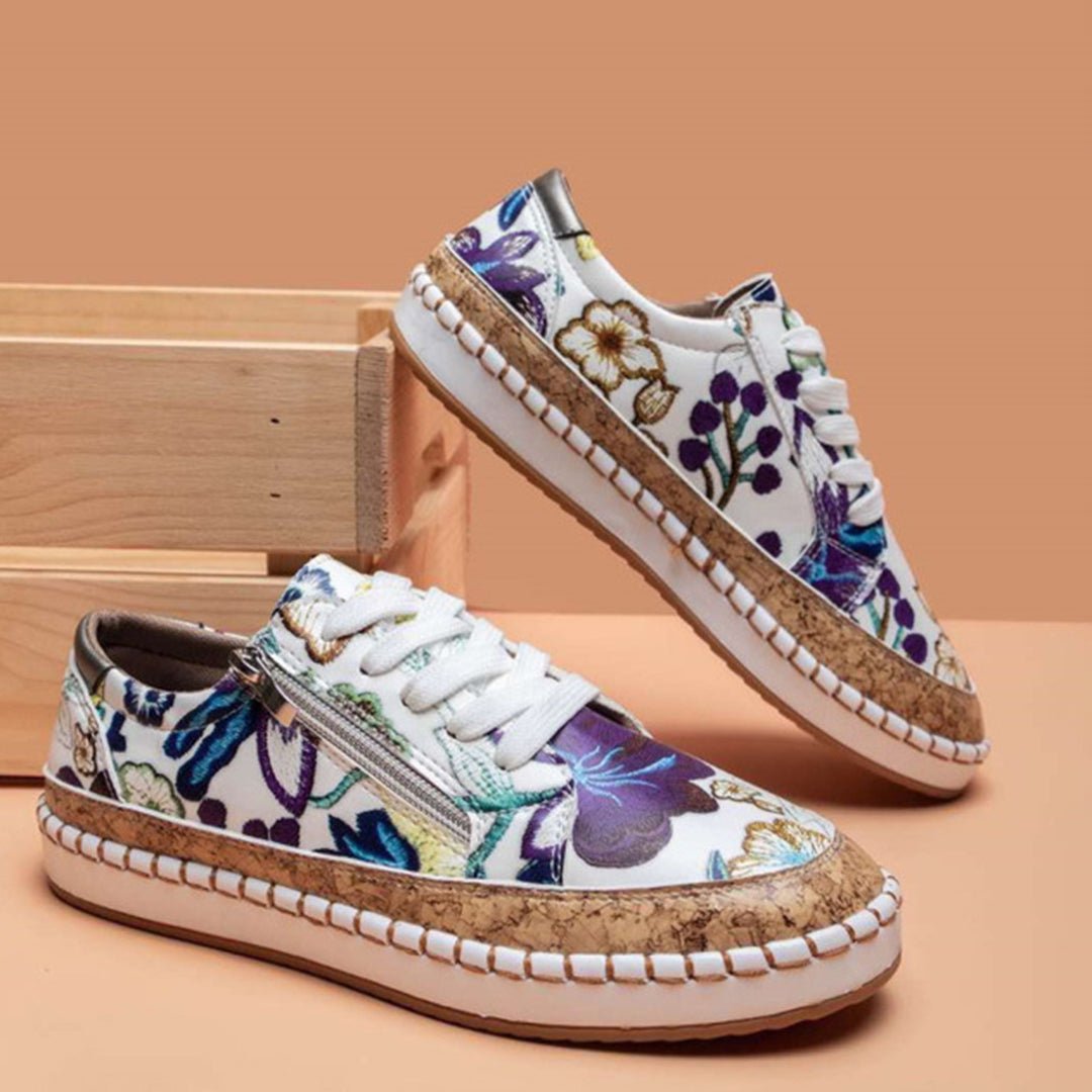 Sophie Sneakers | Stijlvolle bloemenprint veterschoenen voor dames - odelly.nl