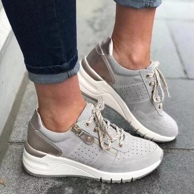 Sophie Sneakers | Stijlvolle colorblock platform sneakers met rits en dempende zool - odelly.nl