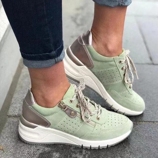 Sophie Sneakers | Stijlvolle colorblock platform sneakers met rits en dempende zool - odelly.nl