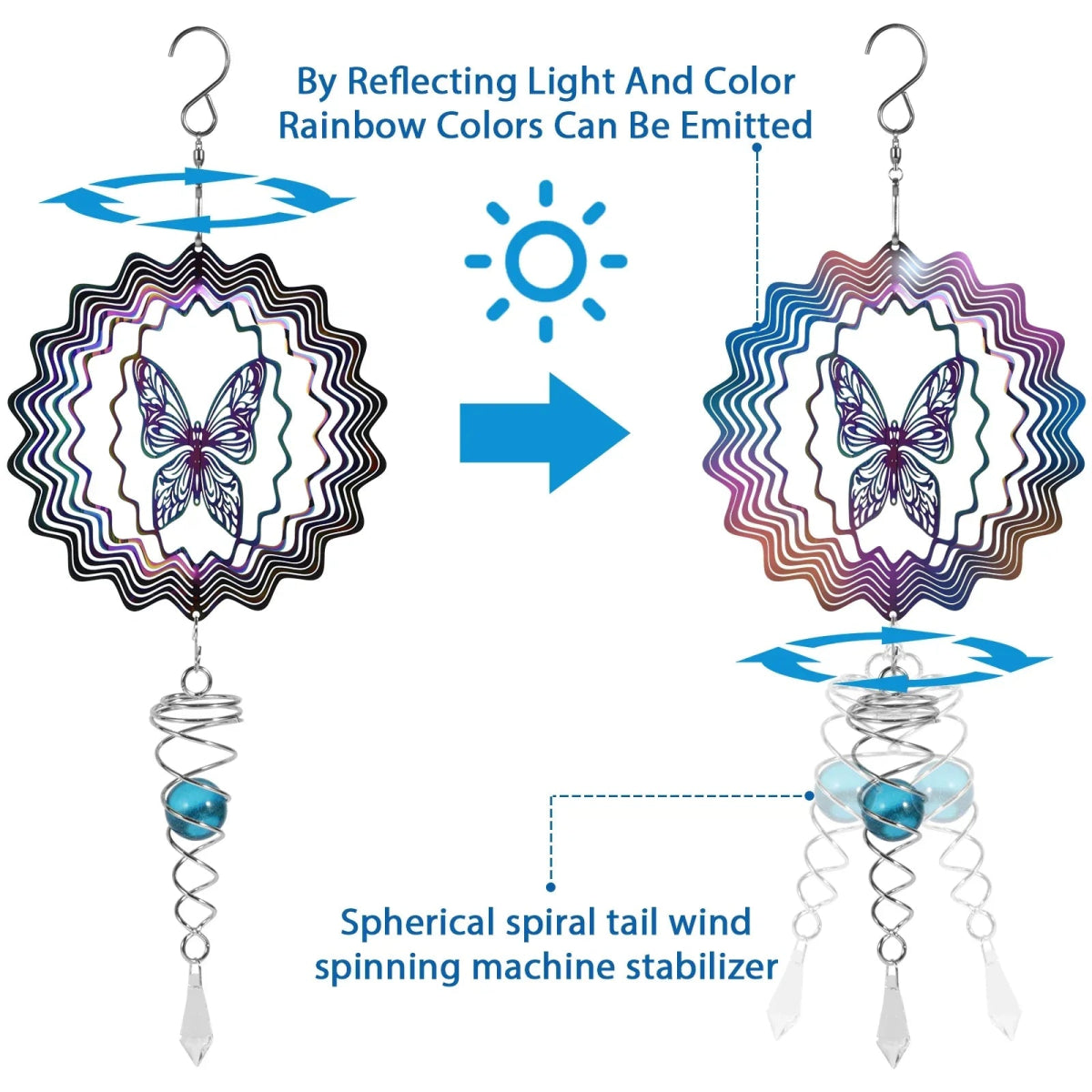 Stainless Steel Spiral Tail Outdoor 3D Wind Spinners - odelly.nl