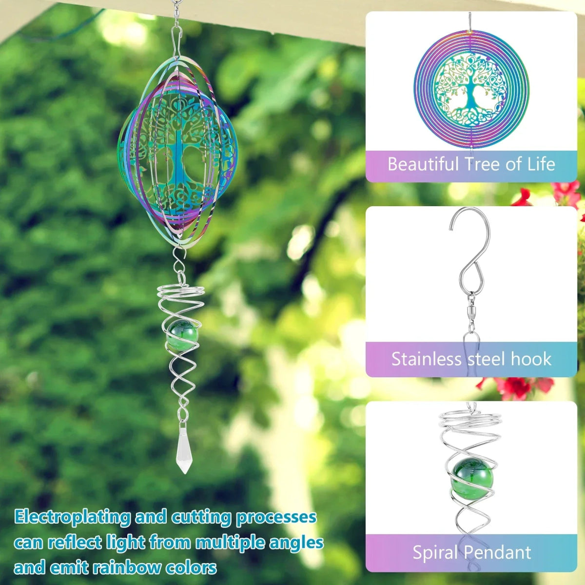 Stainless Steel Spiral Tail Outdoor 3D Wind Spinners - odelly.nl