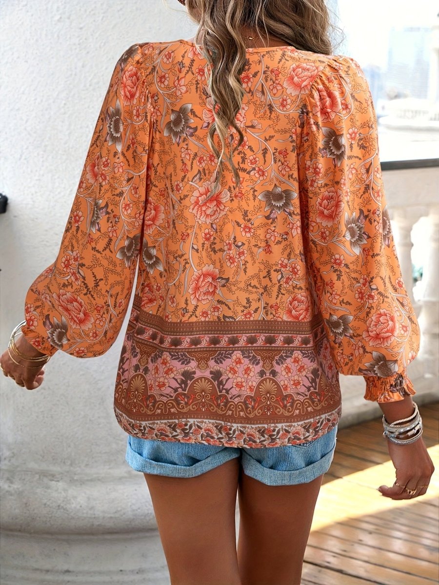 Yara - Bloemenblouse met V - hals en Trekkoord - odelly.nl