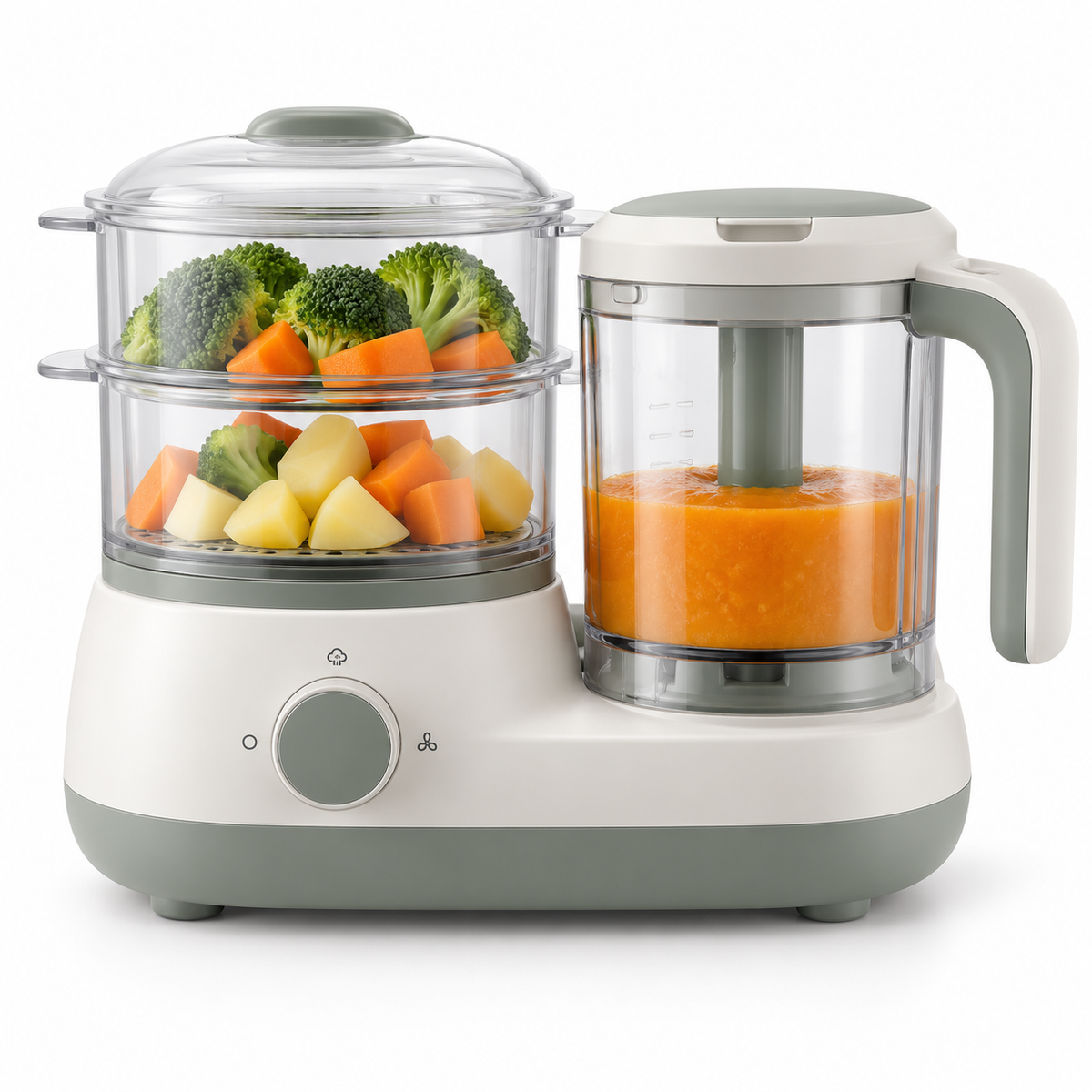 Babyvoeding keukenmachine op witte achtergrond