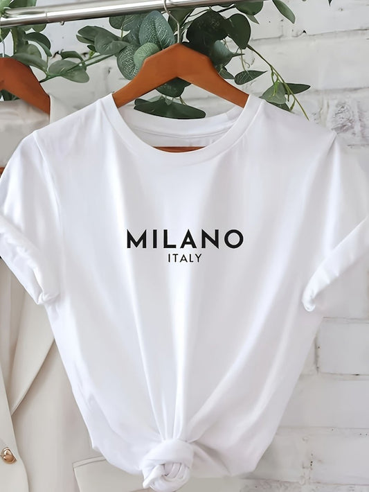 Femke - T-shirt met Letterprint en Ronde Hals, Casual Korte Mouwen - odelly.nl