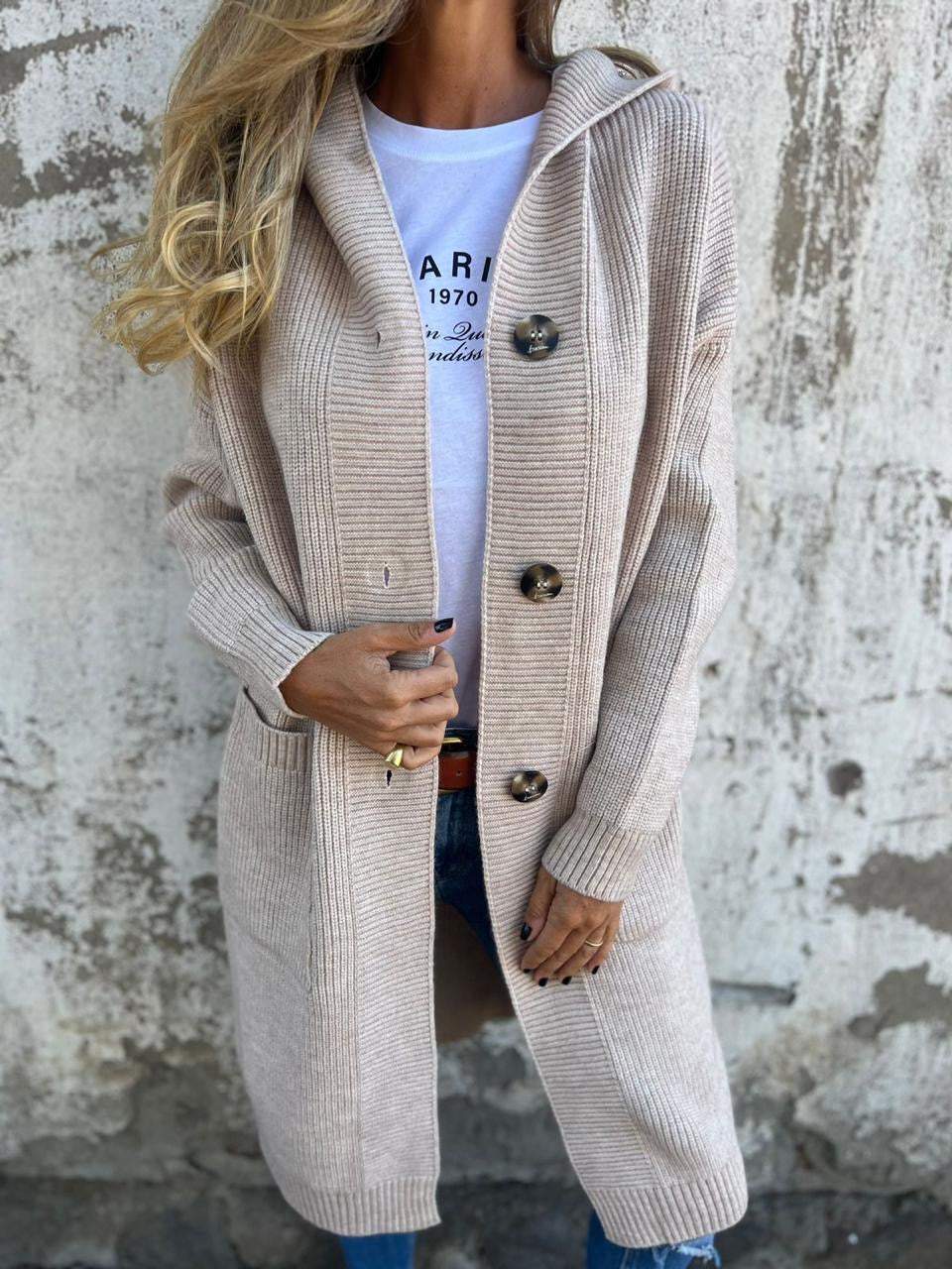 DONNA Gebreid Lang Vest Met Capuchon