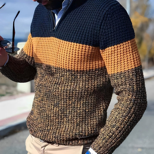 Lucas Sweater | Warme gebreide herentrui met stijlvolle kleurblokken - odelly.nl
