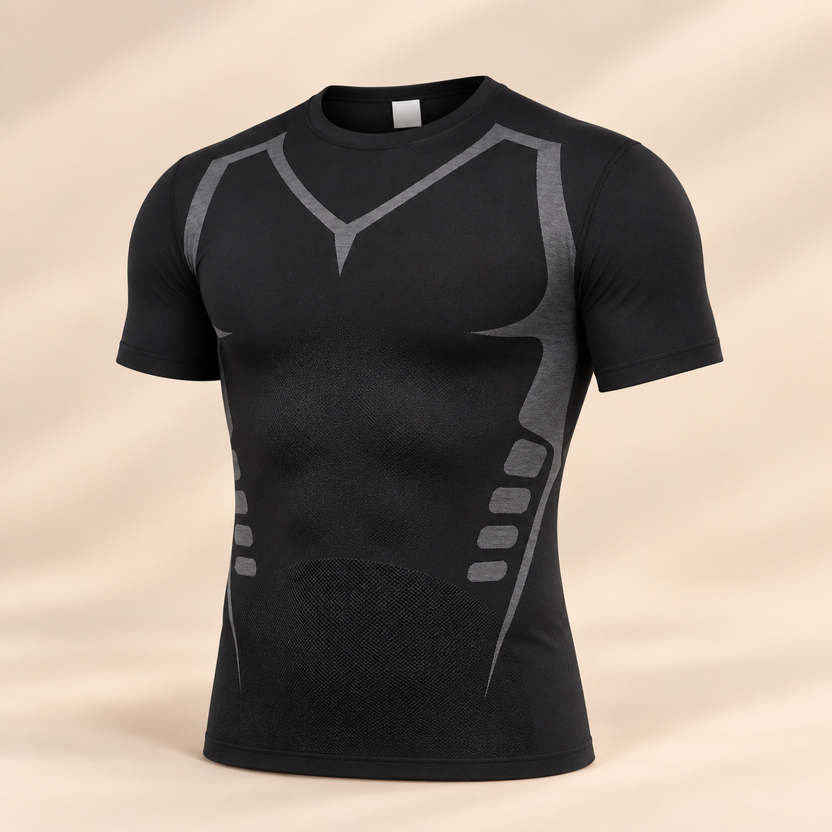 Odelly PowerShape compressie T-shirt voor heren zwart op beige achtergrond