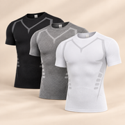Odelly PowerShape compressie T-shirt voor heren in zwart grijs en wit op beige achtergrond