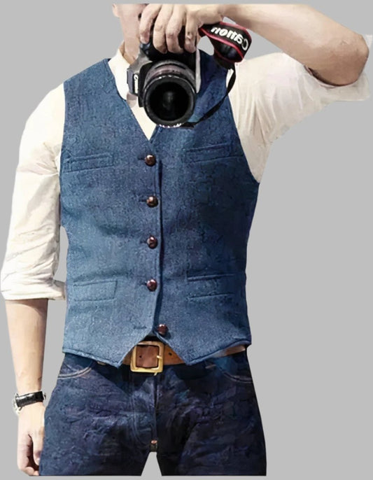 Tom Vest | Stijlvol denim vest met knoopsluiting voor mannen - odelly.nl